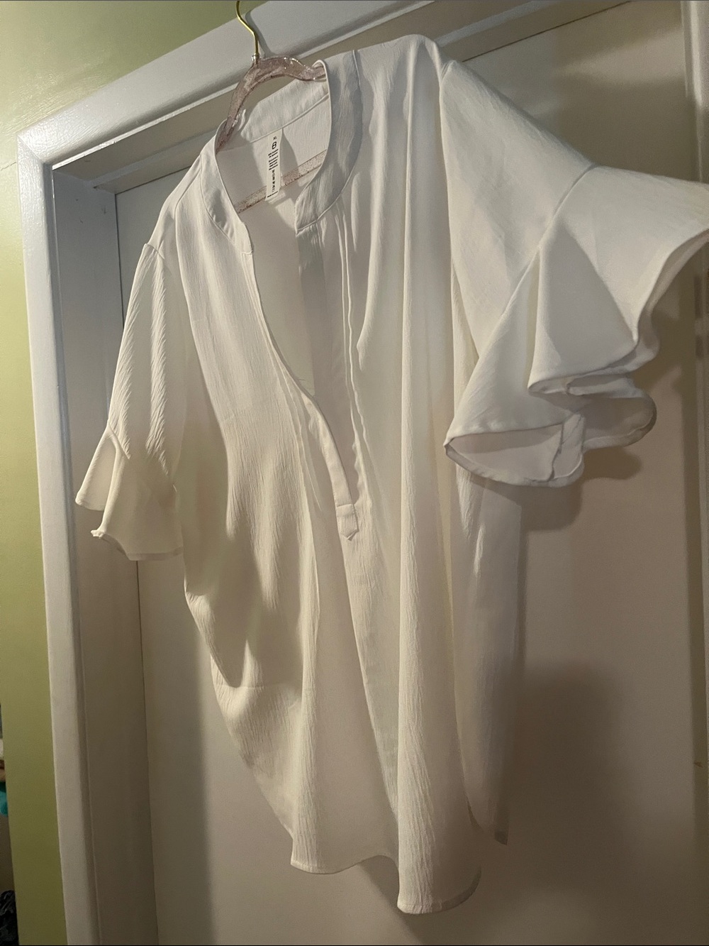 Flowy White Ruffle Sleeve Blouse   soft white